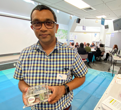 Raj Prassana with sensor at Lower Hutt workshop1